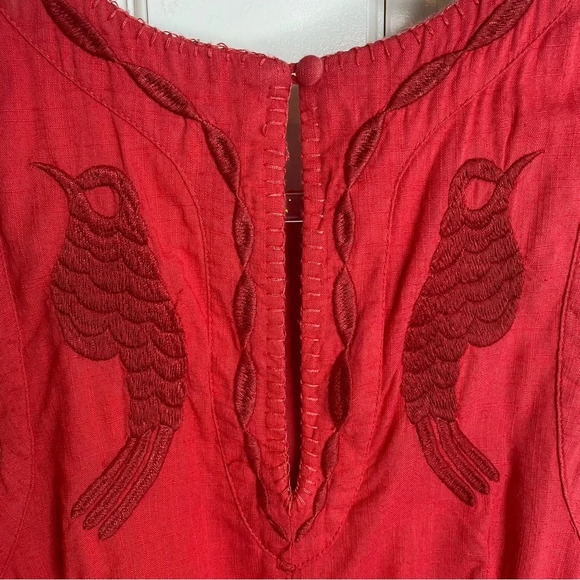 Free People Birds Of A Feather Coral Red Embroidered Sleveless Mini Dres… - Picture 10 of 16